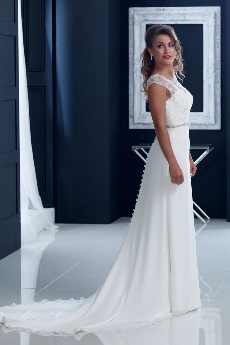 House of Nicholas 2223 Cap sleeved Column dress Taffeta & Lace