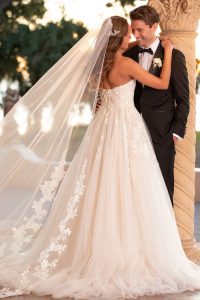 Taffeta and lace wedding dresses Stella York 7077