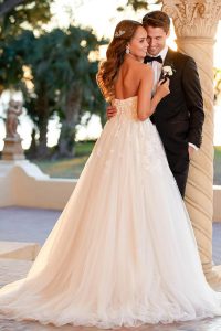 Taffeta and lace wedding dresses Stella York 7077