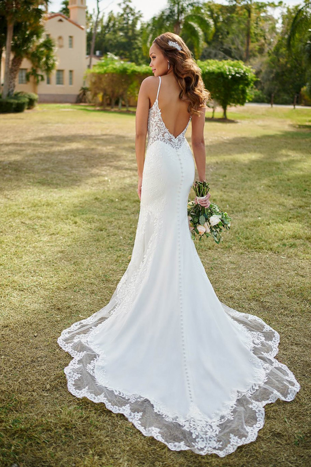 Stella York 7118 - Sleek and Sexy Wedding Gown with Shaped Train