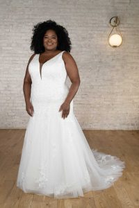 Taffeta and Lace Plus Size Wedding Gown 7630