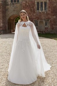 Taffeta and Lace Wedding Gowns _Romantica_Raleigh-with lace cape